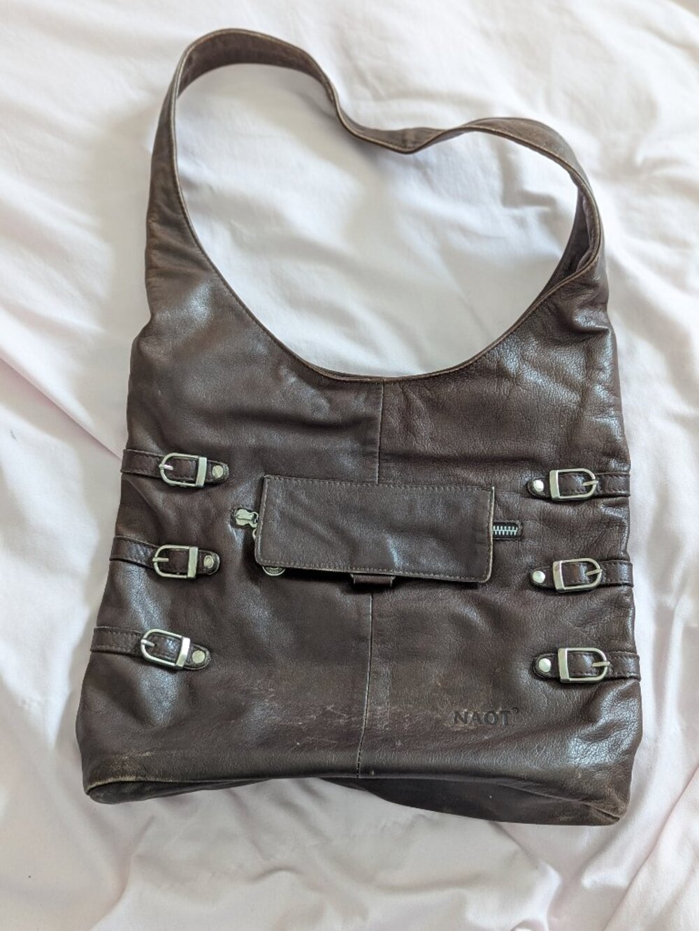 Naot Brown Buckle Leather Shoulder Bag